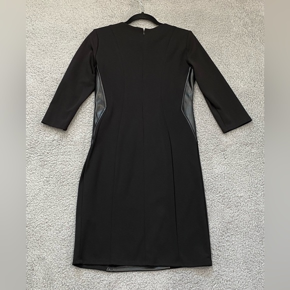 Addison Bodycon Black midi dress faux Leather 3/4 Sleeve womens 8 Stretch 21F850 - Picture 4 of 15